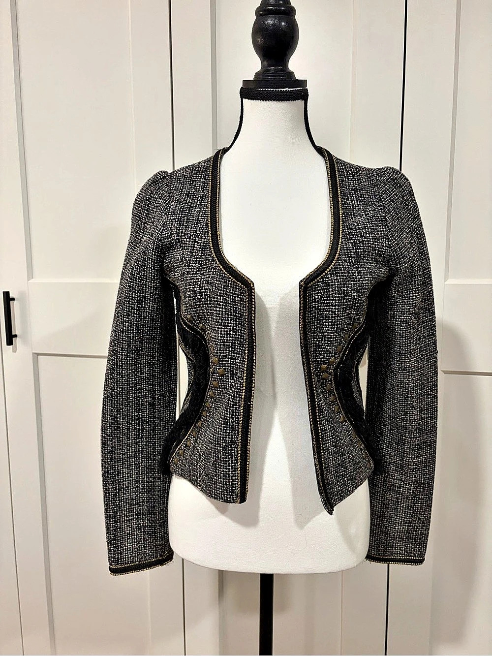 Maison Scotch Textured Open Front Jacket in Black & White Like New